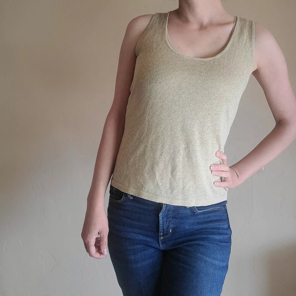 Dana Buchman Metallic Gold Casual Summer Tank Top Size Small